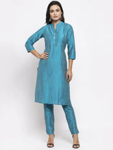 Women Blue & Green Self-Striped Kurta with Trousers ( JOKS 1310 Blue )-JOKS-1310